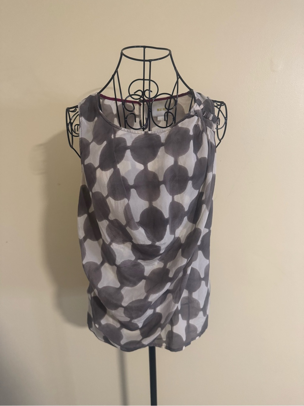 Maeve by Anthropologie Draped Quantum Dots Watercolor Silk Blouse Size 2